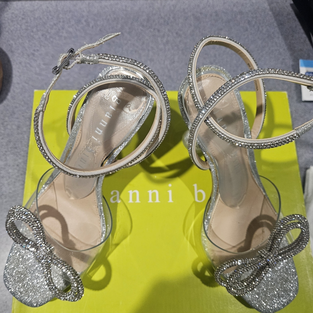 Gianni Bini Silver Glitter Crystal Bow Heels